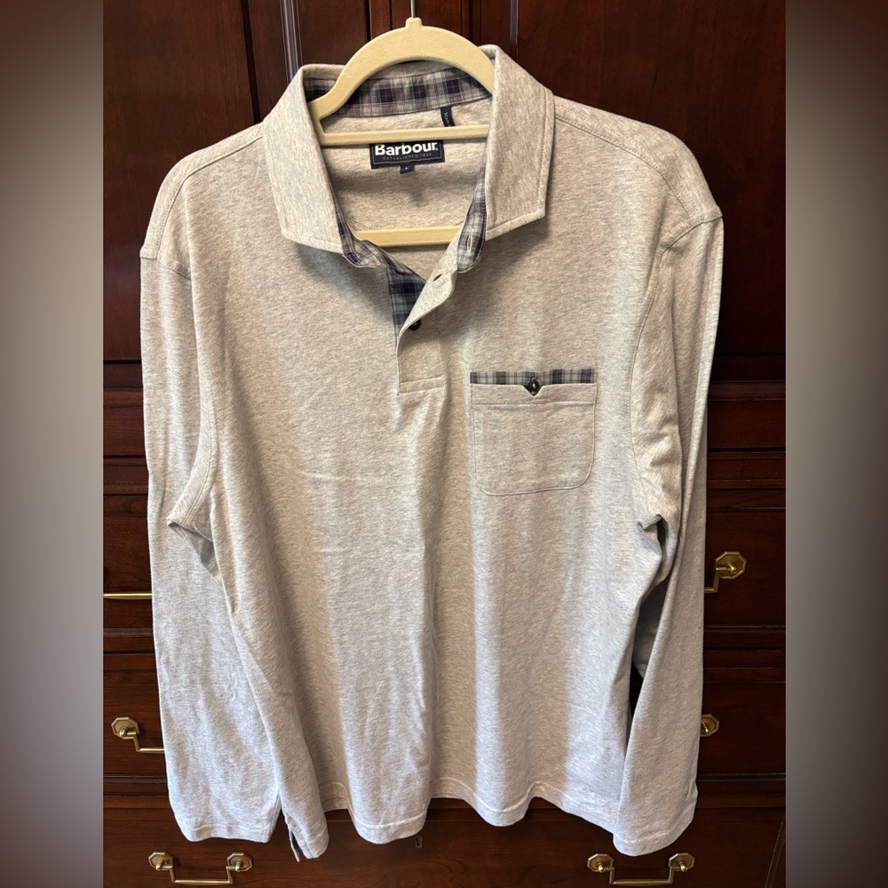 Barbour Gray Men's Shirt w/plaid accent NWOT Size L